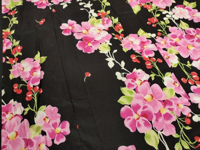 平和屋着物∴夏物 浴衣 さくらんぼ 花間道 黒地 銀彩 逸品 DABI8936cd