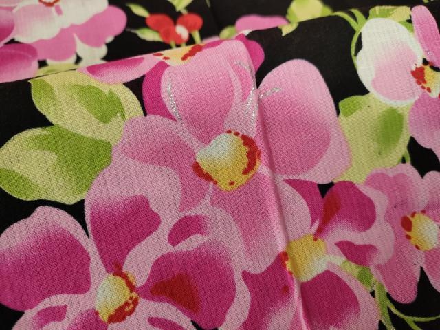 平和屋着物∴夏物 浴衣 さくらんぼ 花間道 黒地 銀彩 逸品 DABI8936cd