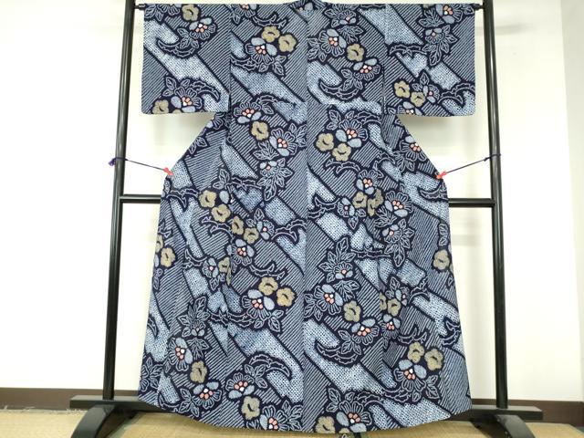 平和屋着物∴夏物 浴衣 有松鳴海絞り 雪輪芝花文 綿 逸品 DABI8919cd