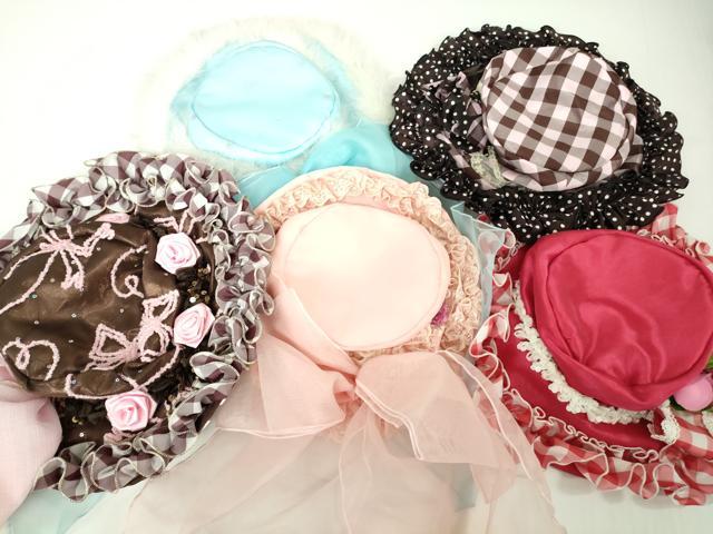 平和屋本店●ミニハット まとめて5点 リボン バラ チェック フリル ピンク 水色 逸品 DZAA12299kh6