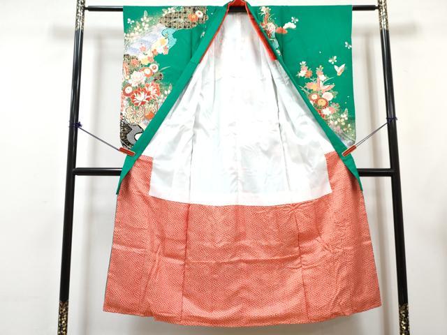 平和屋着物∵女の子 十三参り 子供 祝着・長襦袢(無双仕立て)・袋帯・小物セット 駒刺繍 渡橋舞蝶花車文 金彩 逸品 DABG3308ma