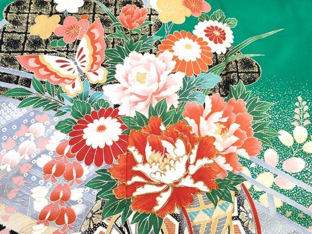 平和屋着物∵女の子 十三参り 子供 祝着・長襦袢(無双仕立て)・袋帯・小物セット 駒刺繍 渡橋舞蝶花車文 金彩 逸品 DABG3308ma