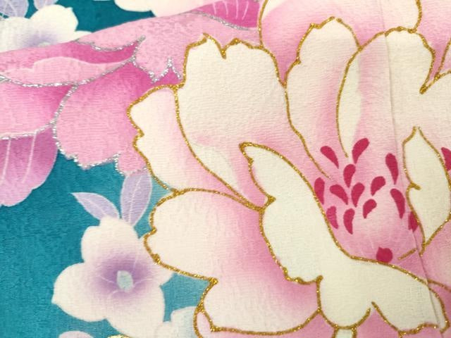 平和屋着物●豪華振袖 刺繍 草花文 暈し染め 金彩 金銀糸 正絹 逸品 未使用 AABL4142cs