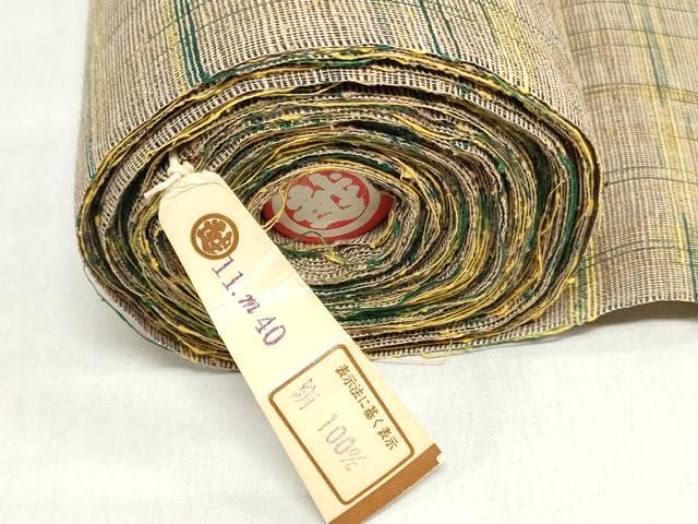 平和屋着物▼紬 反物 着尺 格子 三越扱い 証紙付き 逸品 未使用 DABJ0749zy