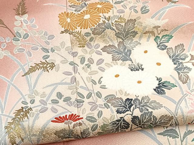 平和屋着物■訪問着 秋草文 退紅色 暈し染め 金彩 正絹 逸品 BAAX9960yc