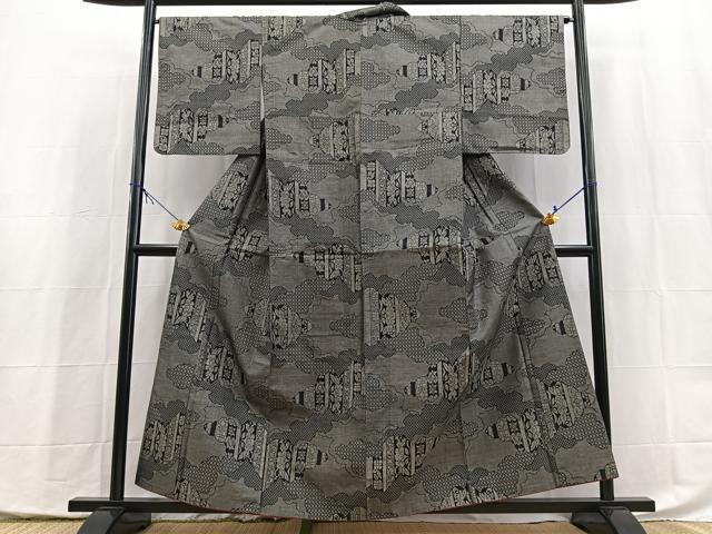 平和屋着物■本場大島紬 9マルキ 雲取り更紗花文 正絹 逸品 BAAX9963yc