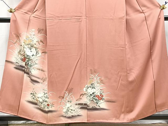 平和屋着物■訪問着 秋草文 退紅色 暈し染め 金彩 正絹 逸品 BAAX9960yc