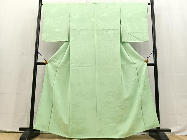 平和屋着物■上質な色無地 雲取り花地紋 薄萌葱色 正絹 逸品 BAAX9958yc