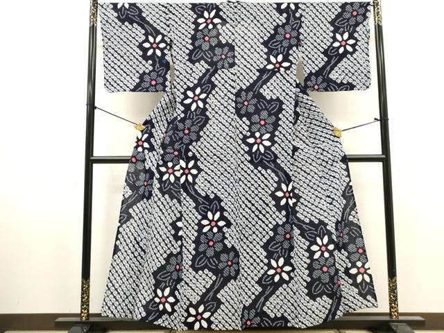 平和屋着物∴夏物 浴衣 有松鳴海絞り 枝花文 綿 逸品 DABI8965cd