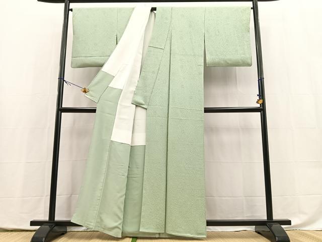 平和屋着物●上質な色無地 辻が花地紋 錆青磁色 正絹 逸品 BAAX9984yc
