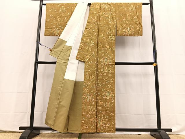 平和屋着物●訪問着 紬地 動物花文 正絹 逸品 BAAX9989yc