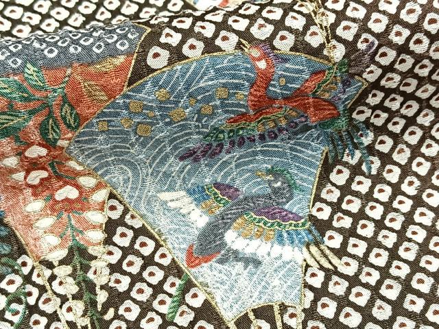 平和屋着物■上質な小紋 扇動物花文 黒地 金彩 正絹 逸品 BAAX9974yc