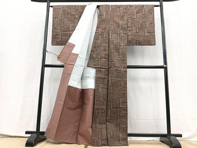 平和屋着物▼本場大島紬 7マルキ 幾何学文様 正絹 逸品 BAAX9994yc