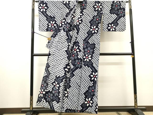 平和屋着物∴夏物 浴衣 有松鳴海絞り 枝花文 綿 逸品 DABI8965cd