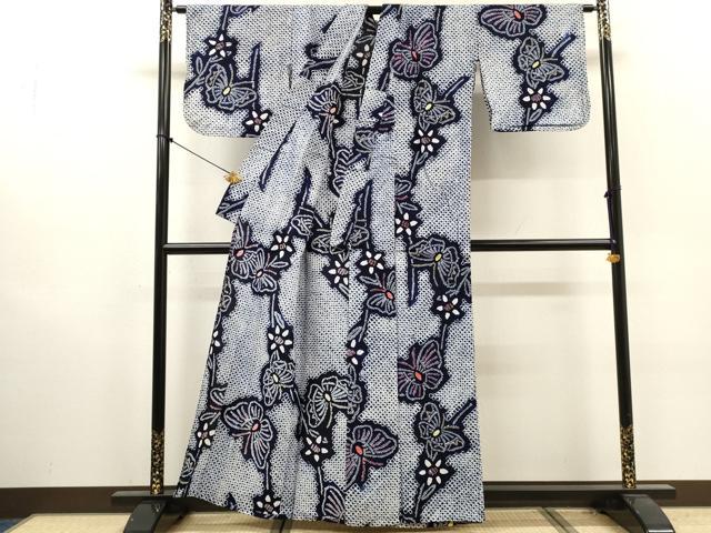 平和屋着物∴夏物 浴衣 有松鳴海絞り 花蝶文 綿 逸品 DABI8961cd