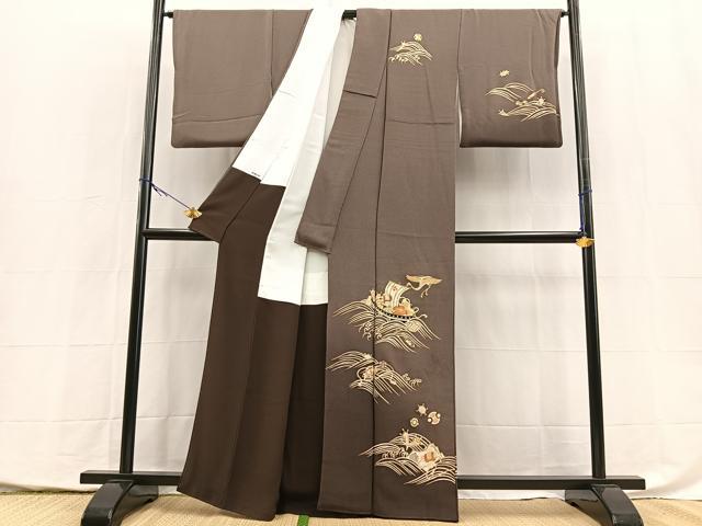 平和屋着物●訪問着 駒刺繍 飛鶴宝尽くし文 暈し染め 金彩 鬼しぼ縮緬 正絹 逸品 BAAX9988yc