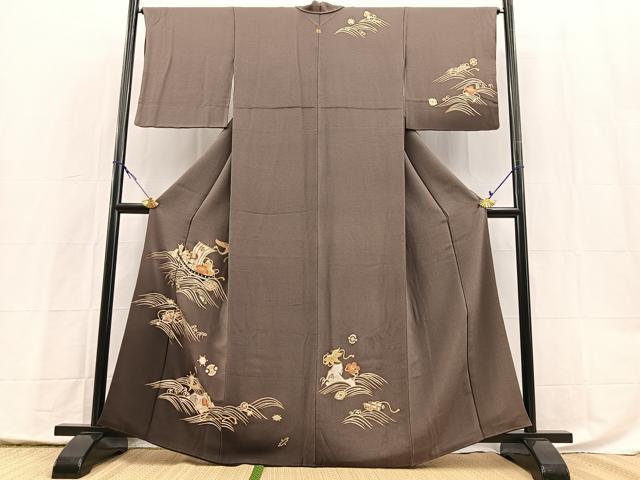平和屋着物●訪問着 駒刺繍 飛鶴宝尽くし文 暈し染め 金彩 鬼しぼ縮緬 正絹 逸品 BAAX9988yc