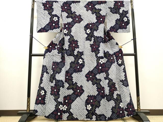平和屋着物∴夏物 浴衣 有松鳴海絞り 枝花文 綿 逸品 DABI8984cd