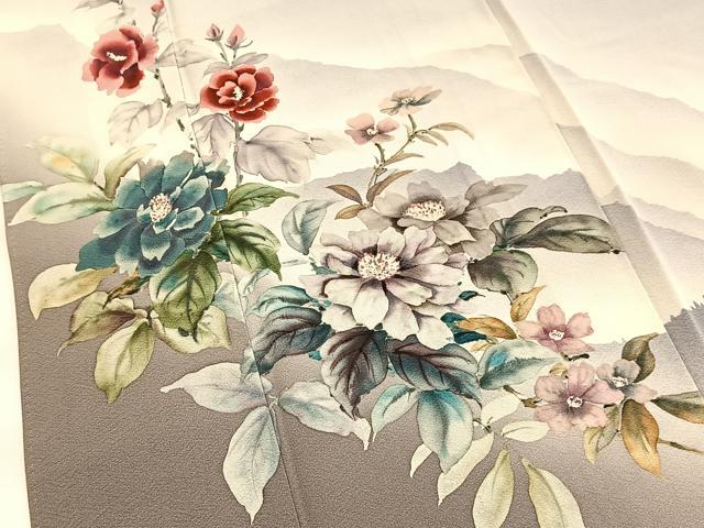 平和屋着物●藍墨作家 木田慎一 色留袖 手描き 遠山花文 暈し染め 正絹 逸品 BAAY5404yc