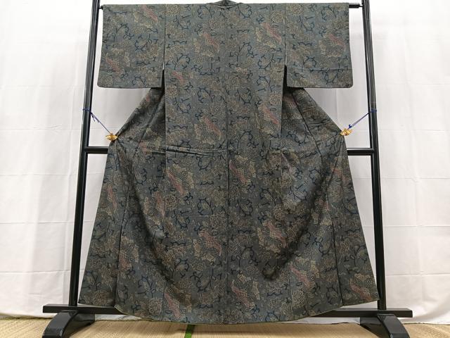 平和屋着物■本場染大島紬 更紗花唐草文 正絹 逸品 BAAX9977yc