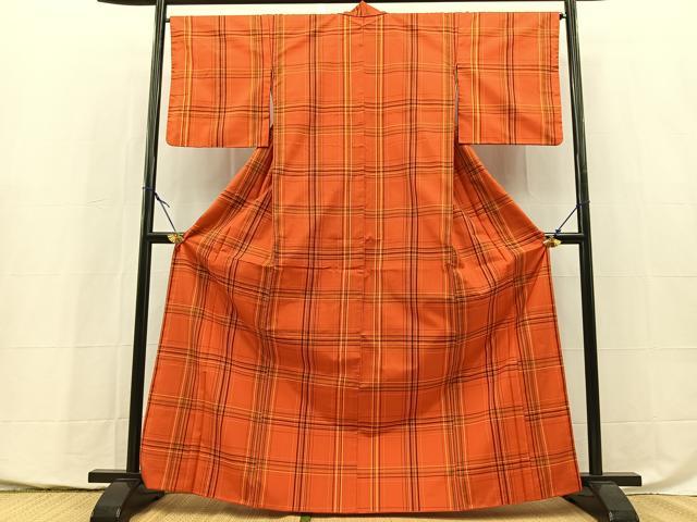 平和屋着物■本場縞大島紬 格子柄 正絹 逸品 BAAY5428yc