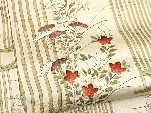 平和屋着物■上質な小紋 竹垣秋草文 金彩 正絹 逸品 BAAY5406yc