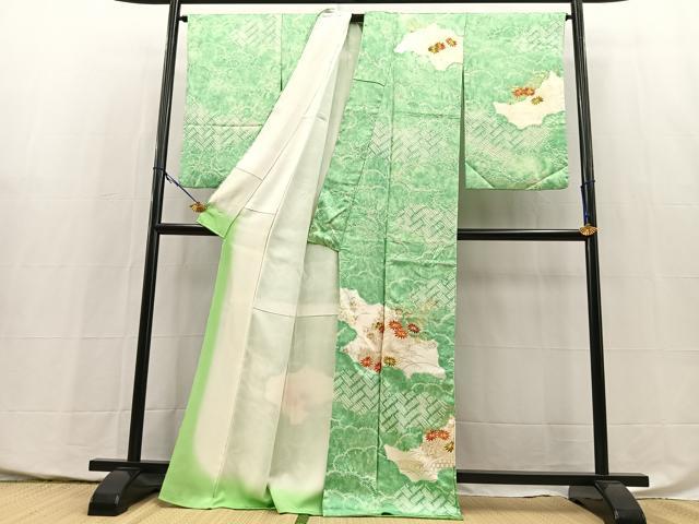 平和屋着物●訪問着 絞り 駒刺繍 雲取り花文 金彩 正絹 逸品 BAAY5421yc