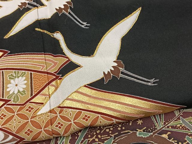 平和屋着物■豪華黒留袖 駒刺繍 飛鶴束ね熨斗文 金彩 正絹 逸品 BAAY5426yc