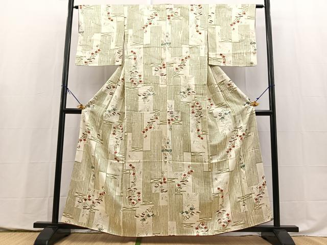 平和屋着物■上質な小紋 竹垣秋草文 金彩 正絹 逸品 BAAY5406yc