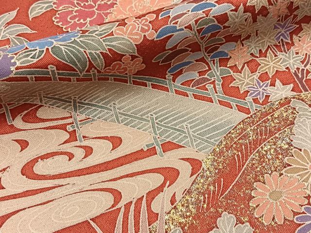 平和屋着物■訪問着 渡り橋花文 金銀彩 正絹 逸品 BAAY5411yc