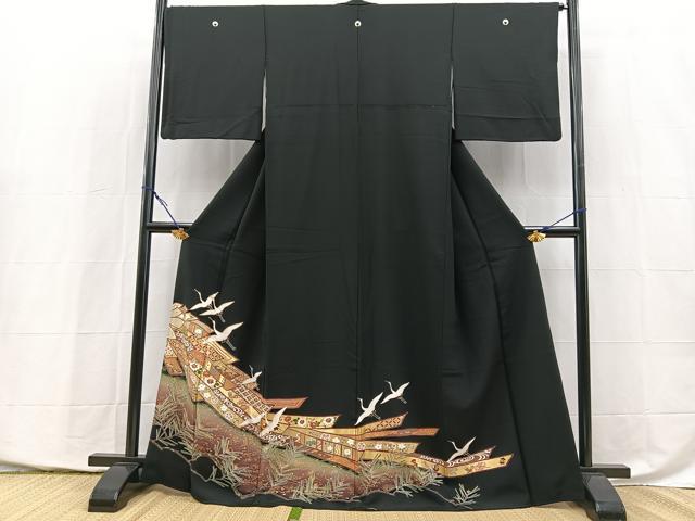 平和屋着物■豪華黒留袖 駒刺繍 飛鶴束ね熨斗文 金彩 正絹 逸品 BAAY5426yc