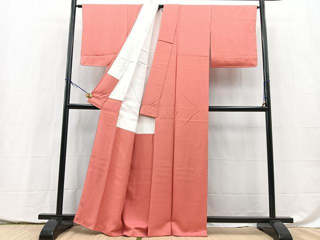 平和屋着物●上質な色無地 霞地紋 真朱色 正絹 逸品 BAAY5440yc