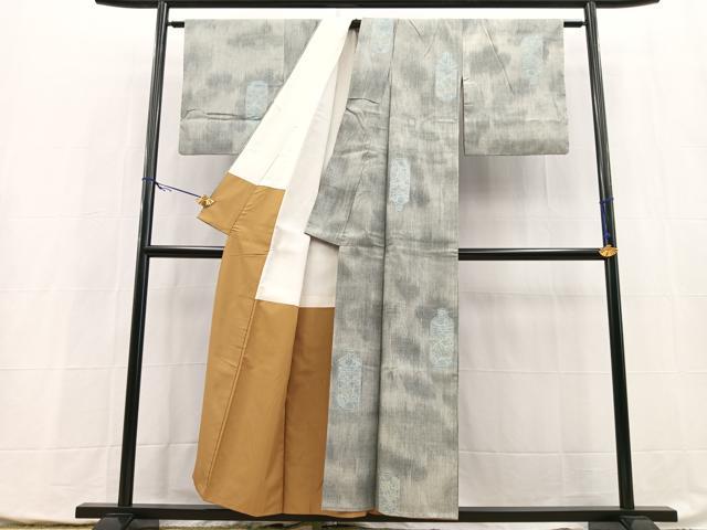 平和屋着物■結城紬 100亀甲 飛び亀甲柄 陶器花文 正絹 逸品 BAAY5409yc