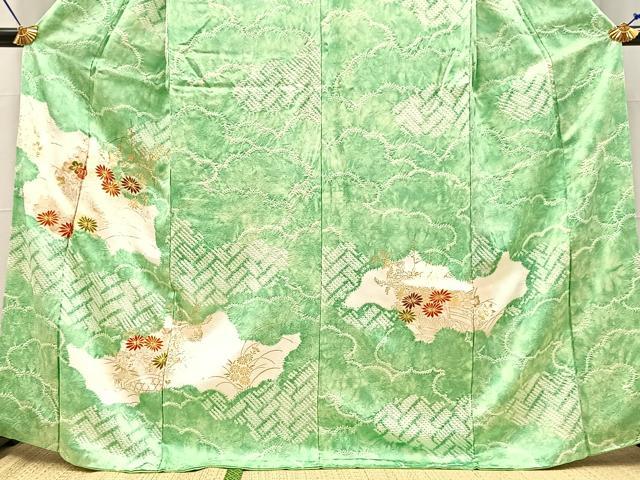 平和屋着物●訪問着 絞り 駒刺繍 雲取り花文 金彩 正絹 逸品 BAAY5421yc