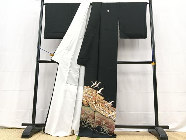 平和屋着物■豪華黒留袖 駒刺繍 飛鶴束ね熨斗文 金彩 正絹 逸品 BAAY5426yc