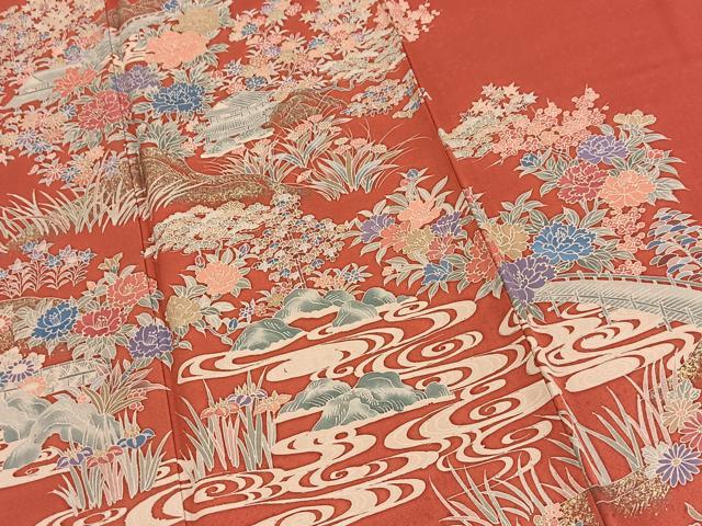 平和屋着物■訪問着 渡り橋花文 金銀彩 正絹 逸品 BAAY5411yc