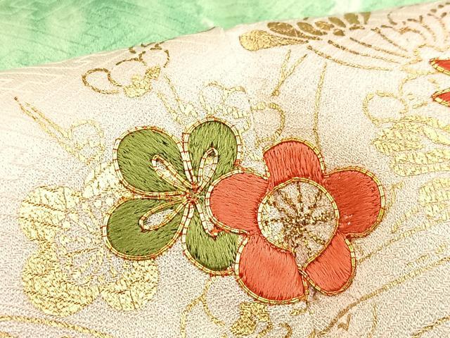 平和屋着物●訪問着 絞り 駒刺繍 雲取り花文 金彩 正絹 逸品 BAAY5421yc