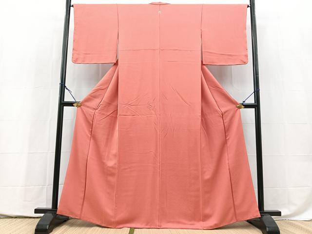 平和屋着物●上質な色無地 霞地紋 真朱色 正絹 逸品 BAAY5440yc