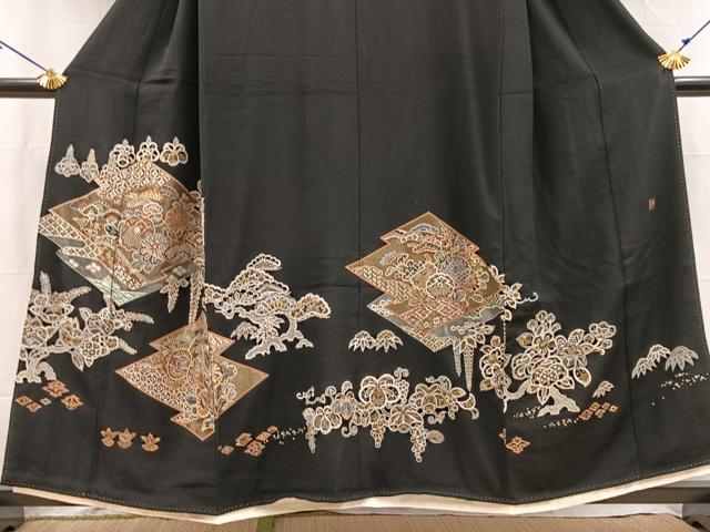 平和屋着物●中国三大刺繍 相良刺繍 黒留袖 竹屋町刺繍 吉祥花文 金銀糸 正絹 逸品 BAAY5410yc