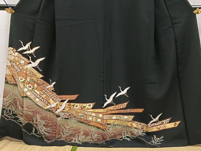 平和屋着物■豪華黒留袖 駒刺繍 飛鶴束ね熨斗文 金彩 正絹 逸品 BAAY5426yc