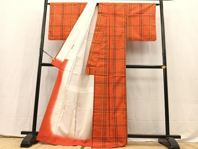 平和屋着物■本場縞大島紬 格子柄 正絹 逸品 BAAY5428yc
