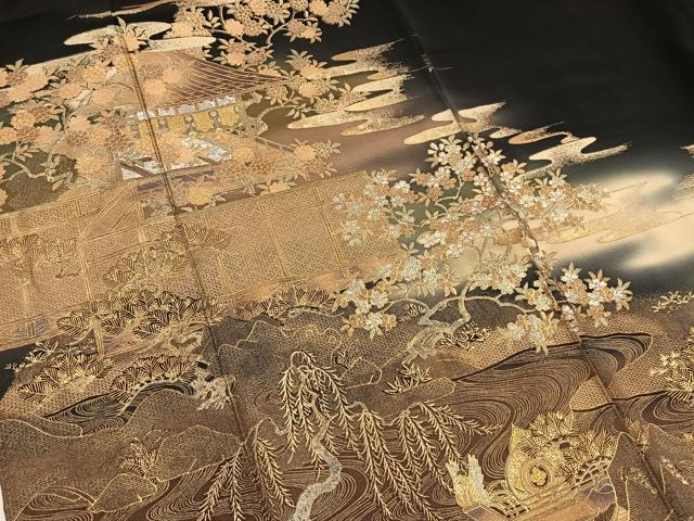 平和屋着物■豪華黒留袖 作家物 風景花鳥文 暈し染め 金銀彩 正絹 逸品 BAAY5472yc