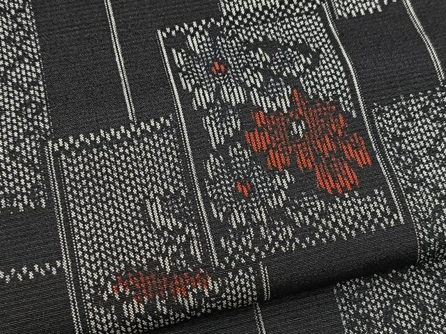 平和屋着物■上質な紬 アンサンブル 色紙重ね花文 黒地 正絹 逸品 BAAY5454yc