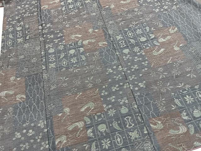 平和屋着物■上質な紬 吉祥花文 正絹 逸品 BAAY5477yc