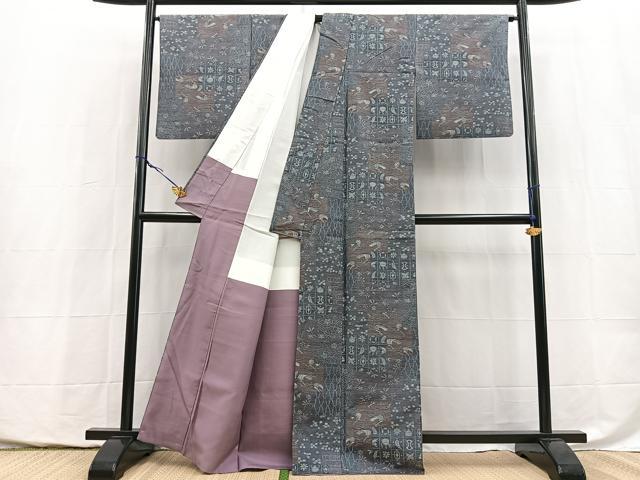 平和屋着物■上質な紬 吉祥花文 正絹 逸品 BAAY5477yc