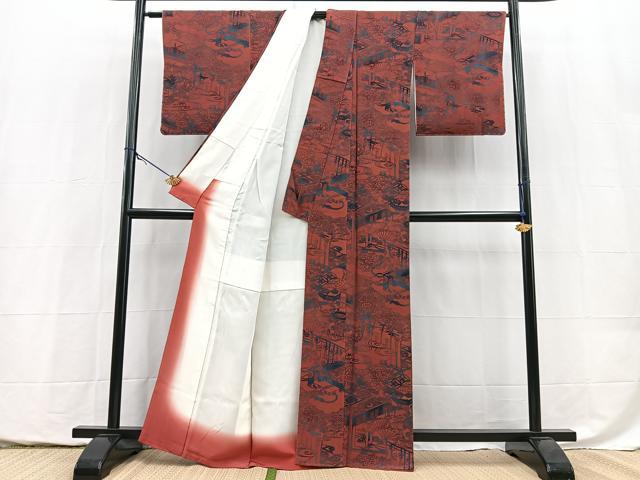 平和屋着物●宮内庁御用達 赤城右堂 小紋 型染め 風景花文 正絹 逸品 BAAY5482yc