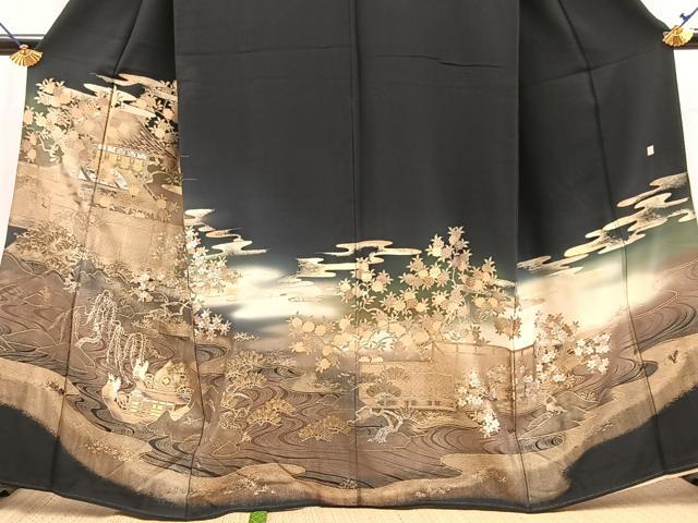 平和屋着物■豪華黒留袖 作家物 風景花鳥文 暈し染め 金銀彩 正絹 逸品 BAAY5472yc