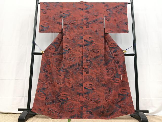 平和屋着物●宮内庁御用達 赤城右堂 小紋 型染め 風景花文 正絹 逸品 BAAY5482yc