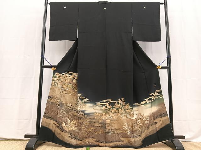 平和屋着物■豪華黒留袖 作家物 風景花鳥文 暈し染め 金銀彩 正絹 逸品 BAAY5472yc