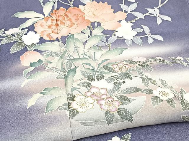 平和屋着物■訪問着 刺繍 陶器花文 暈し染め 金彩 正絹 逸品 BAAY5449yc